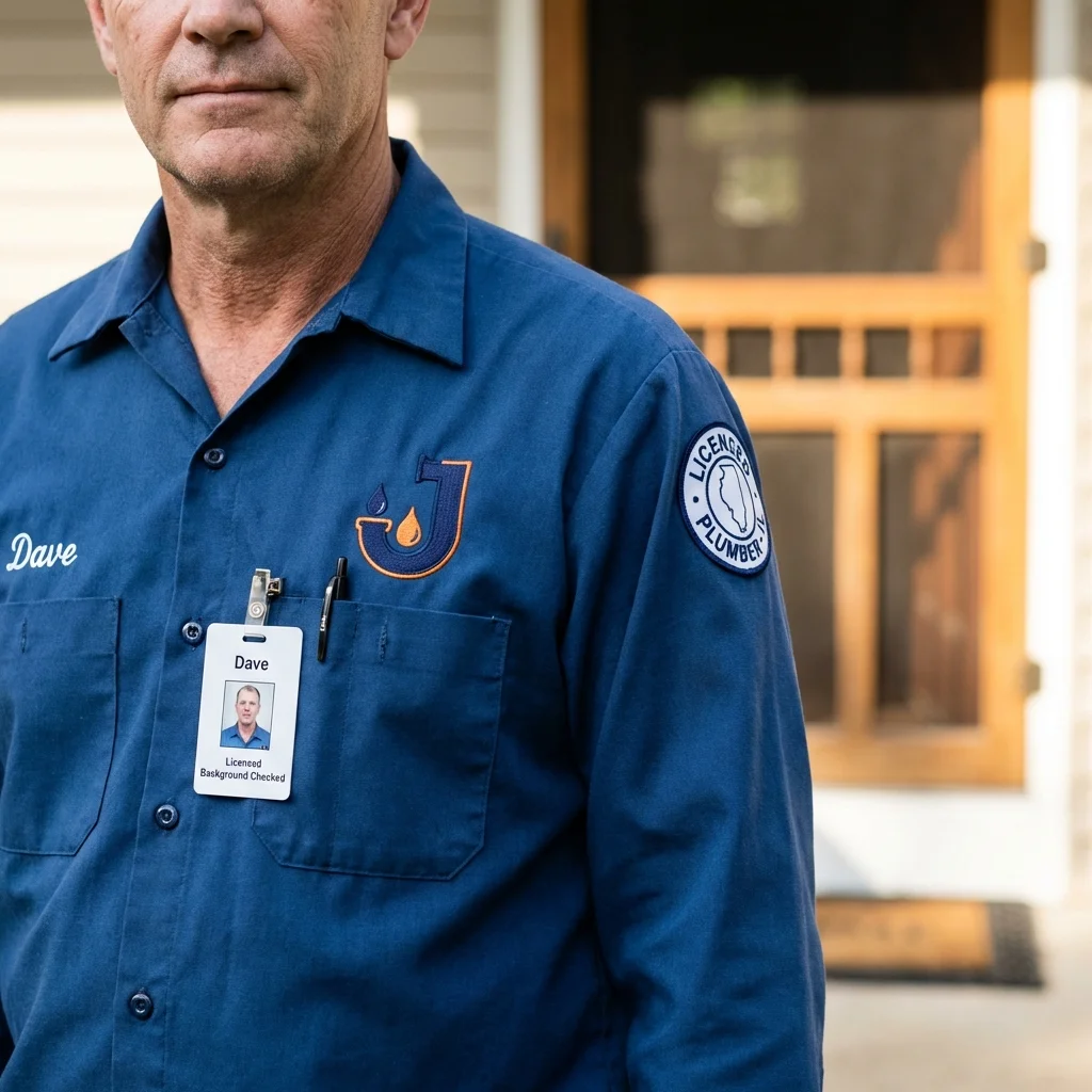 Licensed plumber showing ID badge in Jackpot, NV