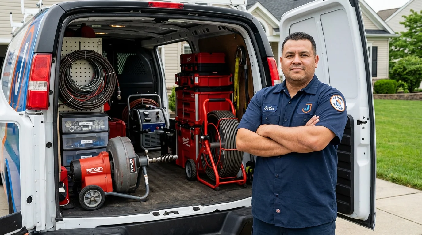 Professional drain cleaning equipment and Johns Plumbing LLC plumber in Jackpot