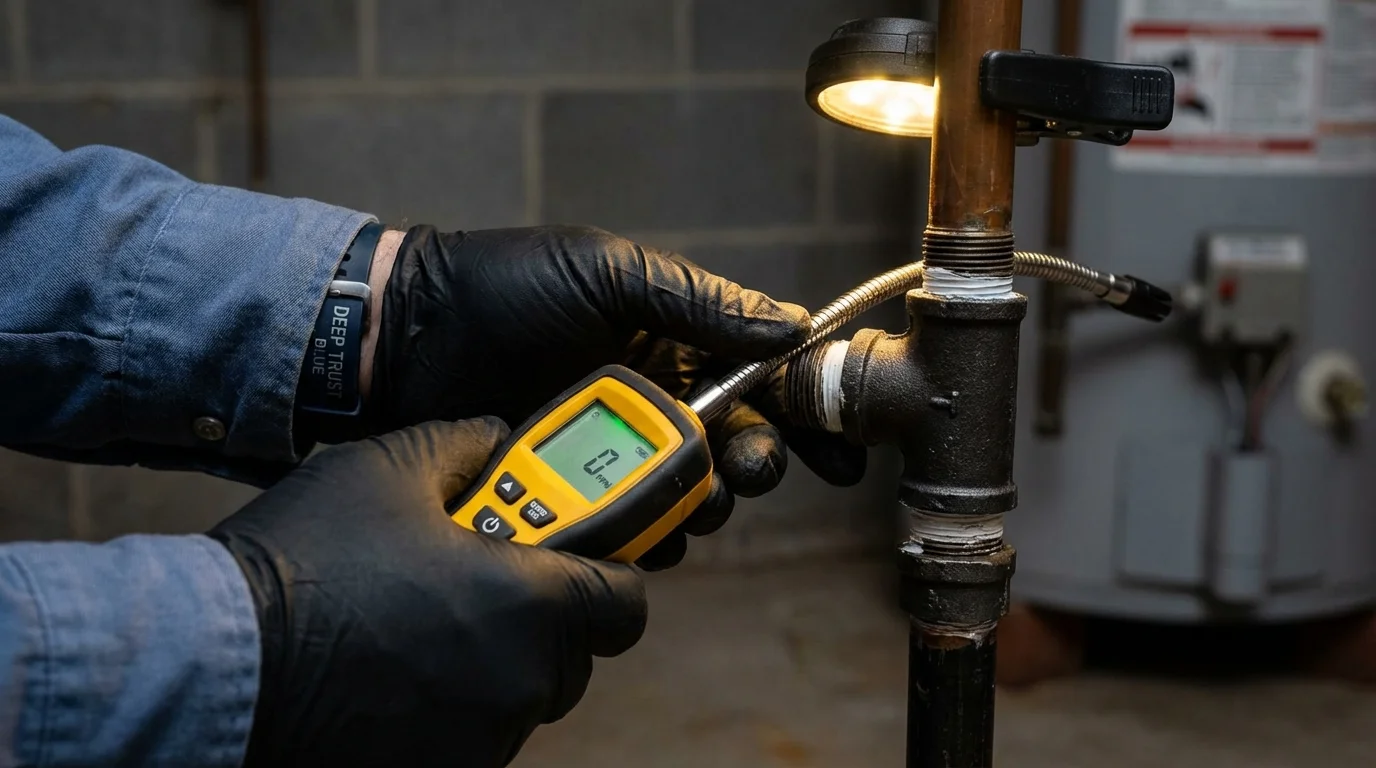 Gas leak detection with electronic sniffer by Johns Plumbing LLC in Jackpot