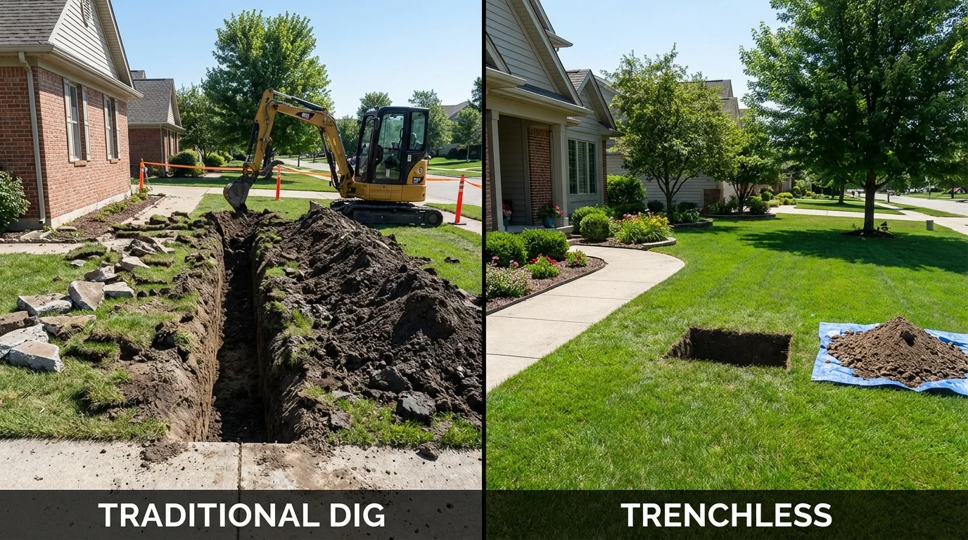 Trenchless sewer repair with minimal yard damage versus traditional excavation in Jackpot, NV